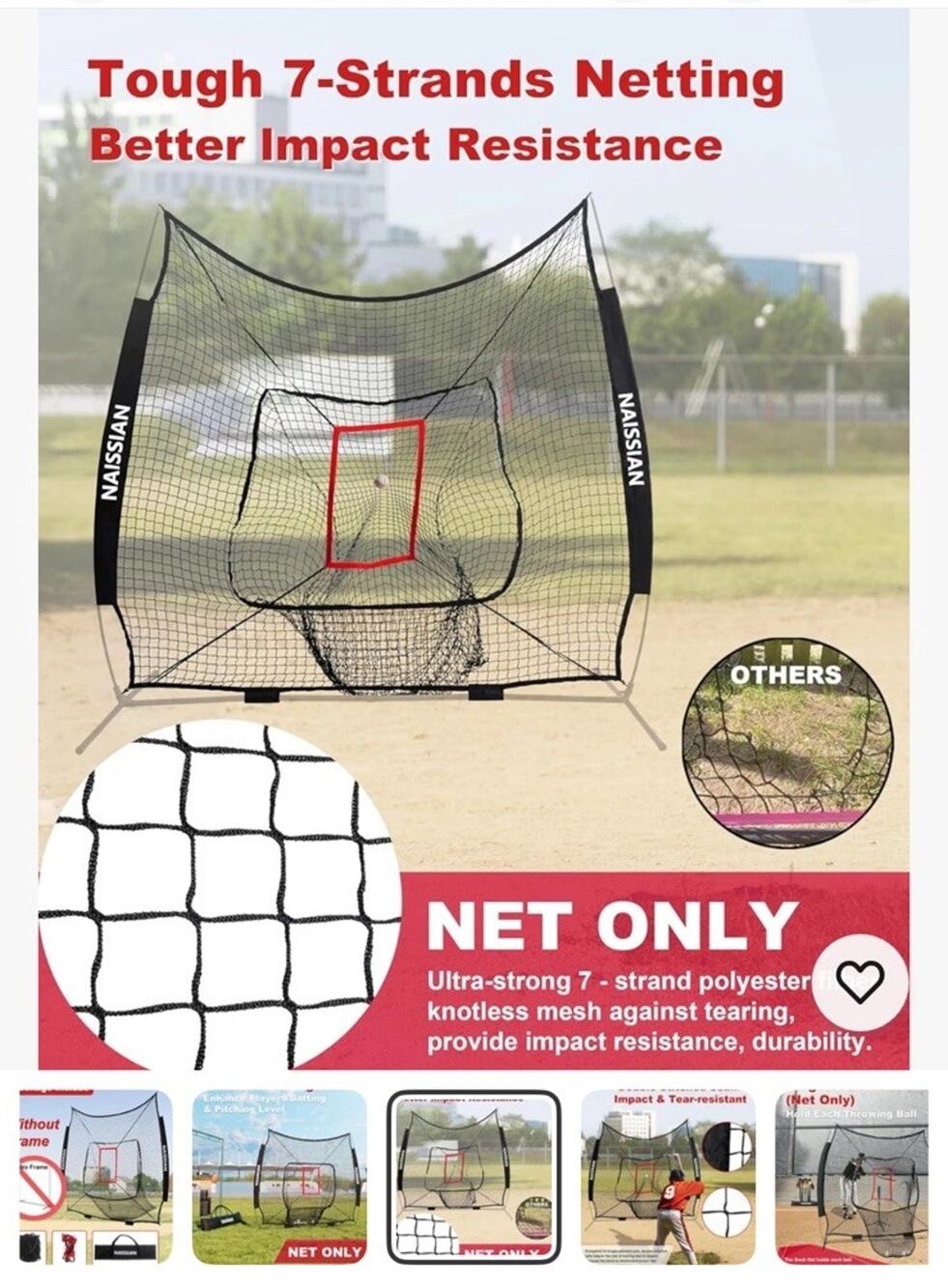 Baseball Batting Cage NET ONLY Adjustable Strike Zone for Kids Practice, 7X7